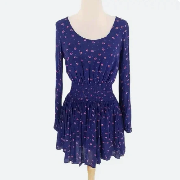 open lace back dress Kimchi Blue Blue Floral Rayon Babydoll Dress – Spacedust main image 0